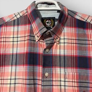 Cinch Mens XL Short Sleeve Plaid Button Shirt Red Navy Miller Style *See Desc‎